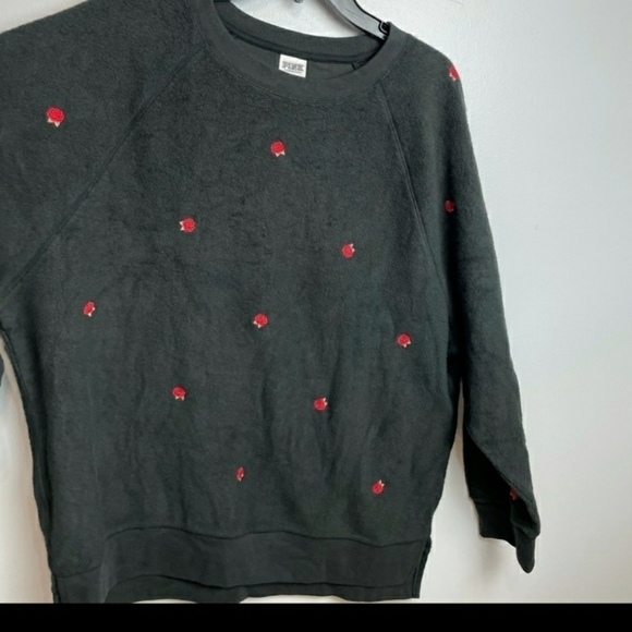 Victoria's Secret Pink Fuzzy Knit Crew Neck Roses Embroidered Pullover Size L - Picture 4 of 13